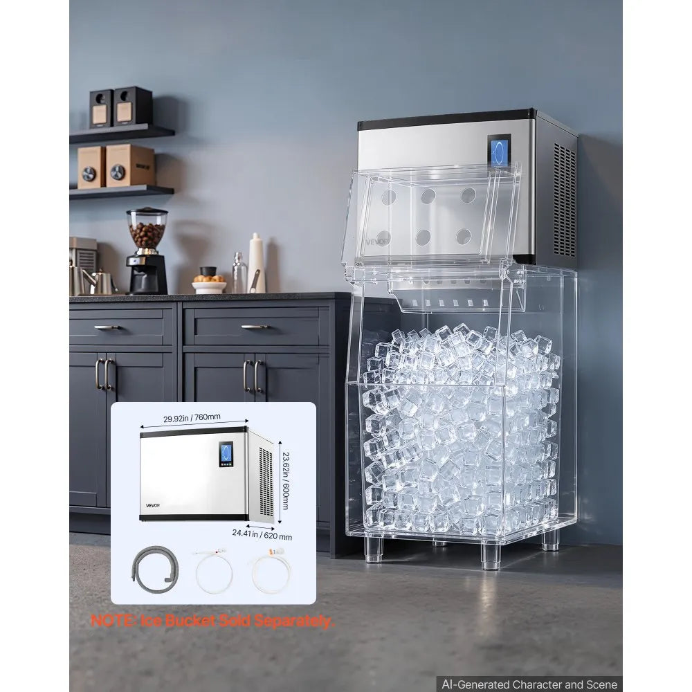 VEVOR Commercial Ice Maker Machine 690 Lbs/24H Stainless Steel Head Only, for Restaurant Bar Cafe, Ice Ready in 15 Mins, with Self-Cleaning, 270 pcs Ice Tray, Adjustable Thickness, AC220-240V 60Hz