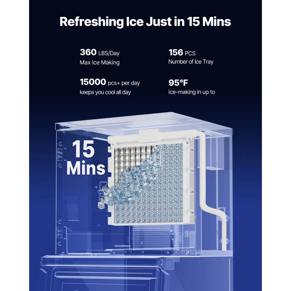 VEVOR Commercial Ice Maker Machine, 360LBS/24H Ice-Making Machine with 250LBS Large Storage Bin, Auto Self-Cleaning Ice Maker with Touchscreen for Bar Cafe Restaurant Business Commercial