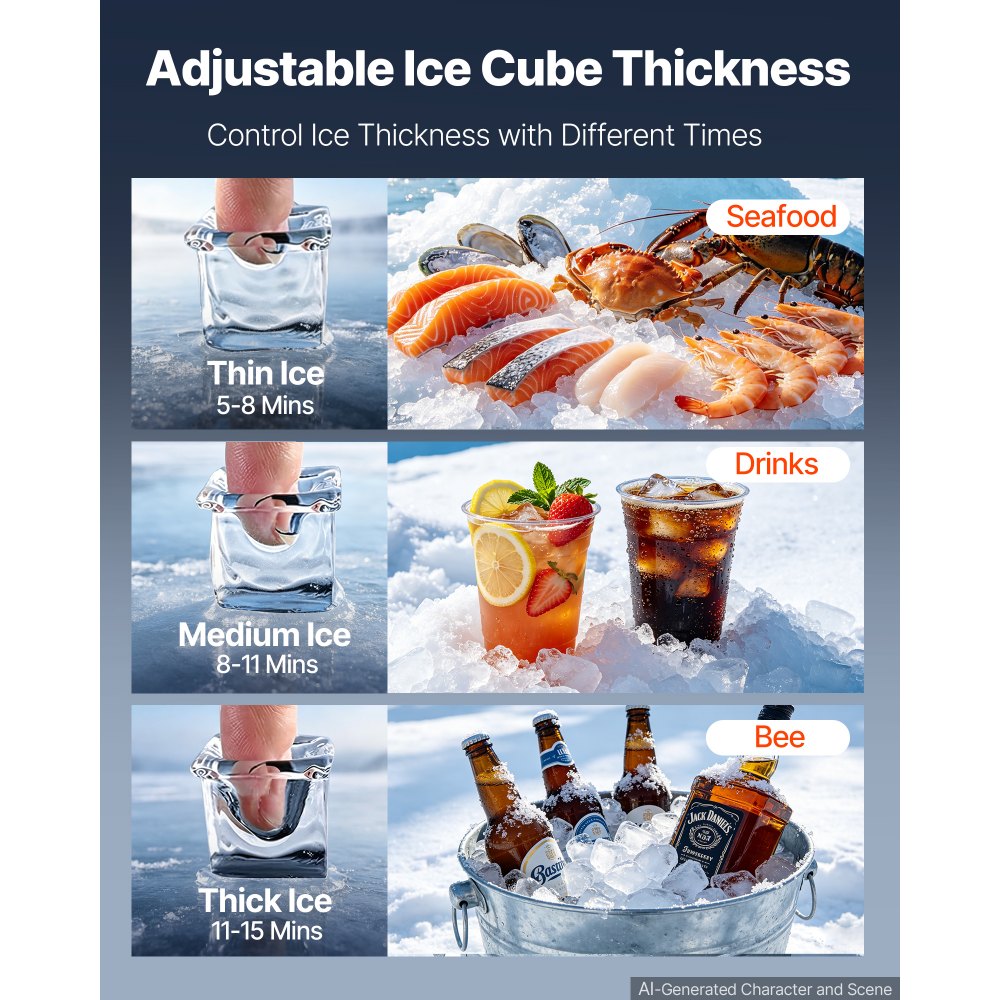 VEVOR Commercial Ice Maker Machine 370 Lbs/24H Ice-Making Stainless Steel, for Bar Cafe Restaurant Business, Ice Ready in 15 Mins, Freestanding with 250 Lbs Ice Storage Bin and Auto Self-Cleaning