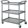 VEVOR Utility Service Cart, 3 Shelf Heavy Duty 220LBS Food Service Cart, Rolling Utility Cart with Lockable Wheels, 40" x 19.3" x 38.6" Plastic Utility Cart for Kitchen Office Restaurant Home, Grey