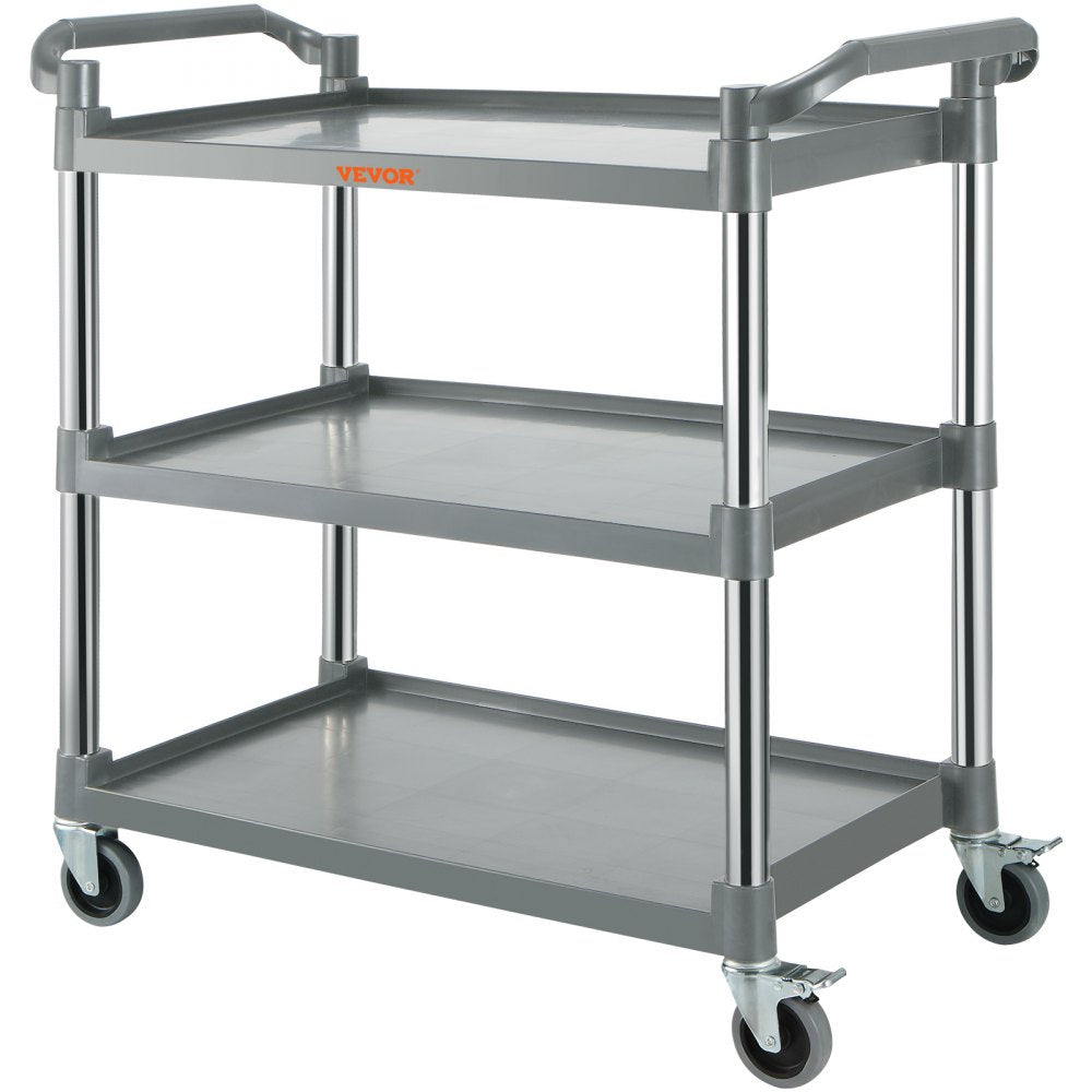 VEVOR Utility Service Cart, 3 Shelf Heavy Duty 220LBS Food Service Cart, Rolling Utility Cart with Lockable Wheels, 40" x 19.3" x 38.6" Plastic Utility Cart for Kitchen Office Restaurant Home, Grey