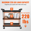 VEVOR Utility Service Cart, 3 Shelf Heavy Duty 220LBS Food Service Cart, Rolling Utility Cart with Lockable Wheels, 40" x 19.3" x 38.6" Plastic Utility Cart for Kitchen Office Restaurant Home, Black