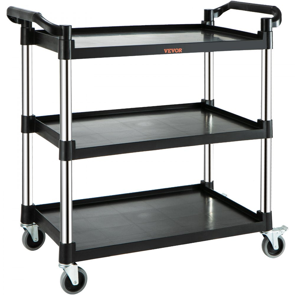 VEVOR Utility Service Cart, 3 Shelf Heavy Duty 220LBS Food Service Cart, Rolling Utility Cart with Lockable Wheels, 40" x 19.3" x 38.6" Plastic Utility Cart for Kitchen Office Restaurant Home, Black