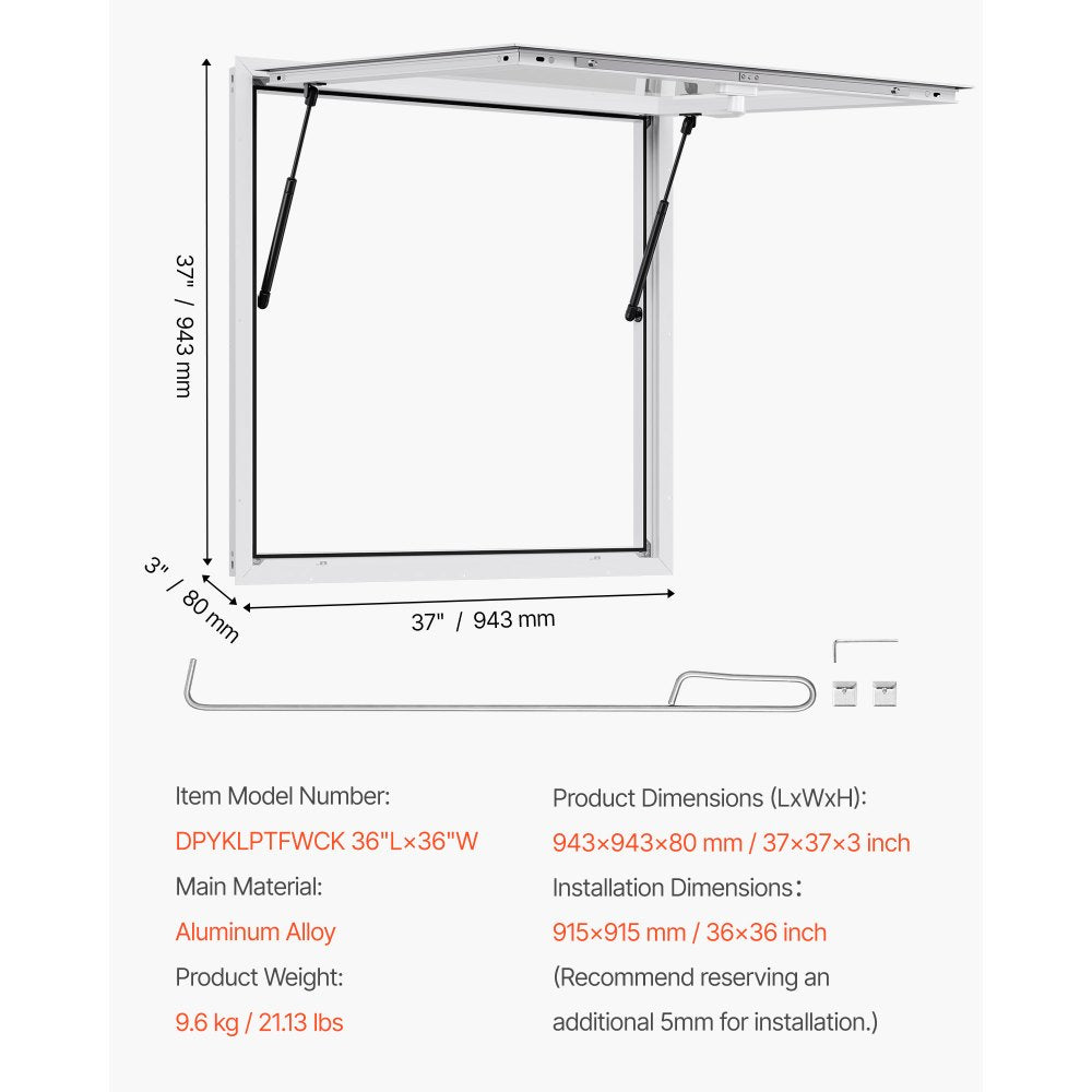 VEVOR Concession Window 36x36 in, Aluminum Alloy Frame Service Window for Food Truck, Up to 85 Degrees Stand Serving Window with Awning Door and Drag Hook, Rainwater Resistant for Concession Trailers