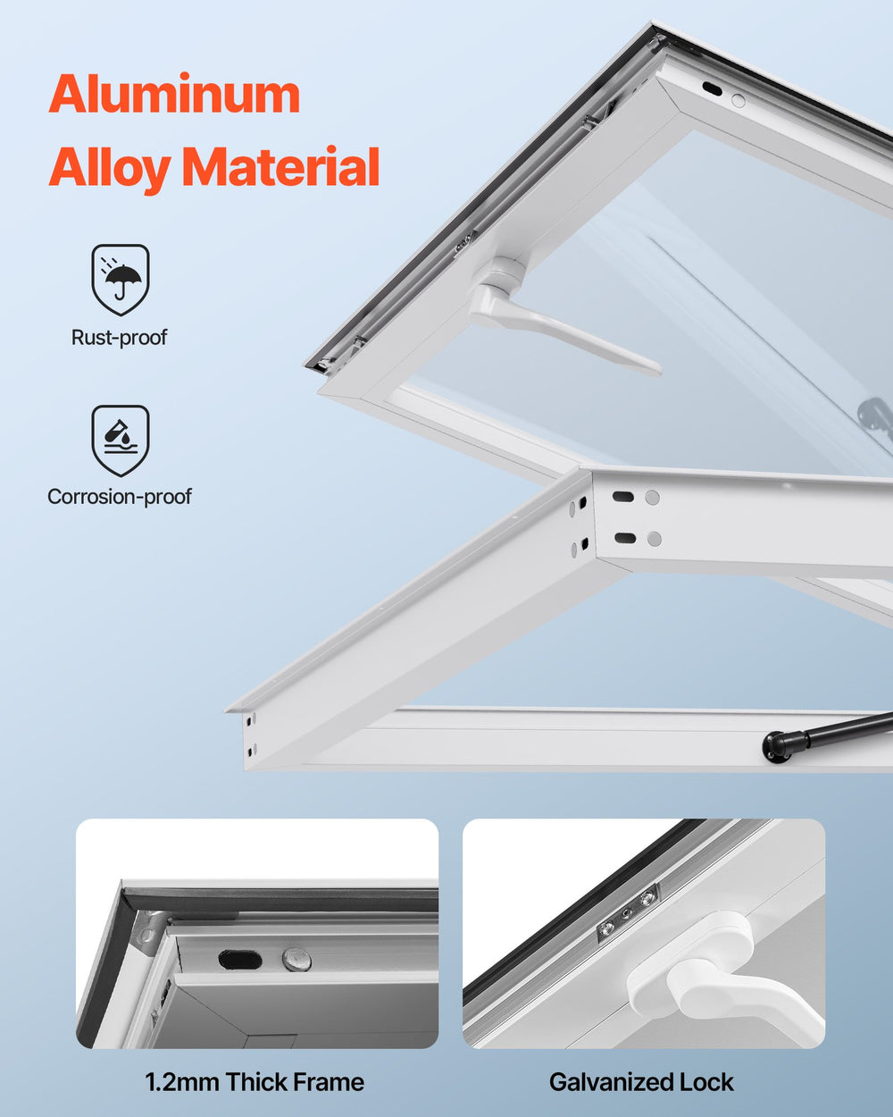 VEVOR Concession Window 36x36 in, Aluminum Alloy Frame Service Window for Food Truck, Up to 85 Degrees Stand Serving Window with Awning Door and Drag Hook, Rainwater Resistant for Concession Trailers