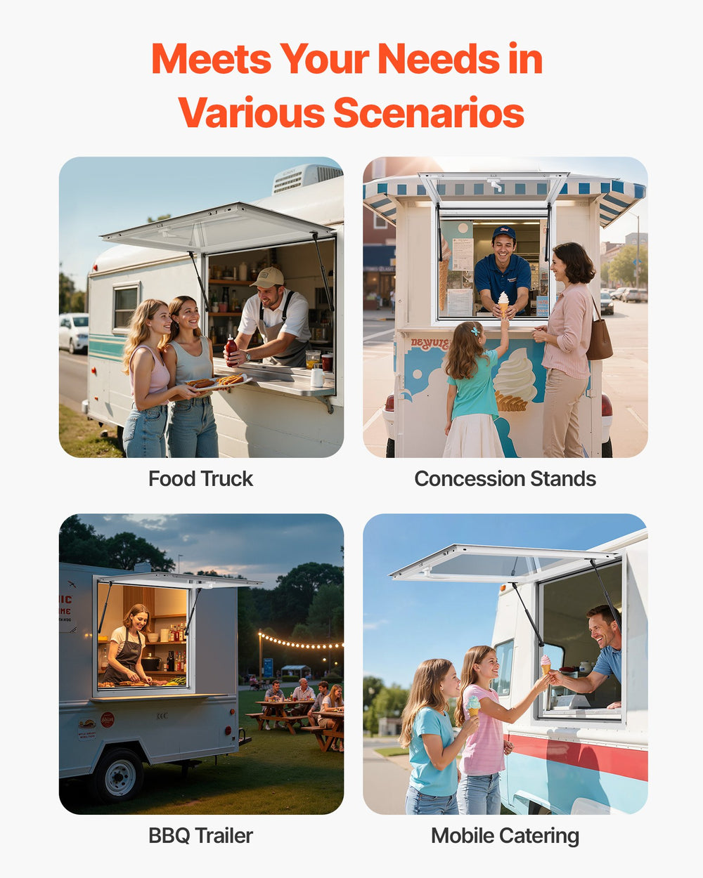 VEVOR Concession Window 36x36 in, Aluminum Alloy Frame Service Window for Food Truck, Up to 85 Degrees Stand Serving Window with Awning Door and Drag Hook, Rainwater Resistant for Concession Trailers