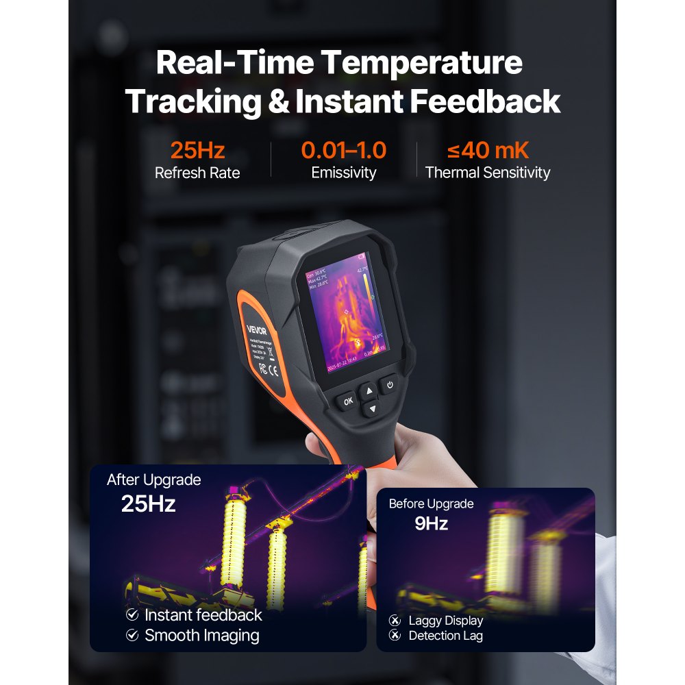 VEVOR Thermal Camera, 320 x 240 TISR Super Resolution, Thermal Imaging Camera with 2MP Visual Camera, 160 x 120 IR Resolution, 25 HZ Refresh Rate, -4°F to 1022°F, 4 Image Modes & 6 Color Palettes