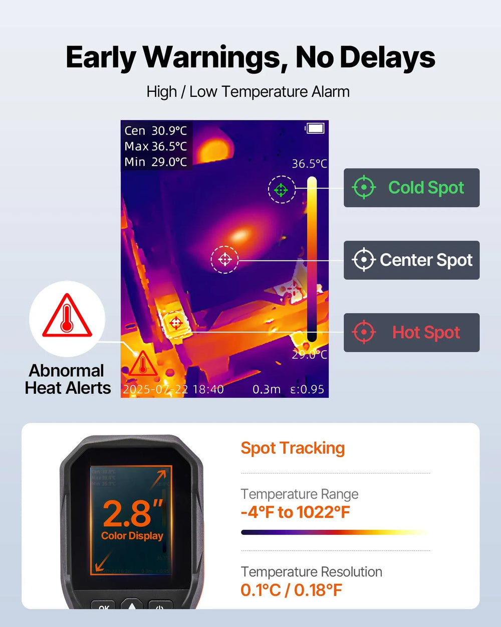 VEVOR Thermal Camera, 320 x 240 TISR Super Resolution, Thermal Imaging Camera with 2MP Visual Camera, 160 x 120 IR Resolution, 25 HZ Refresh Rate, -4°F to 1022°F, 4 Image Modes & 6 Color Palettes
