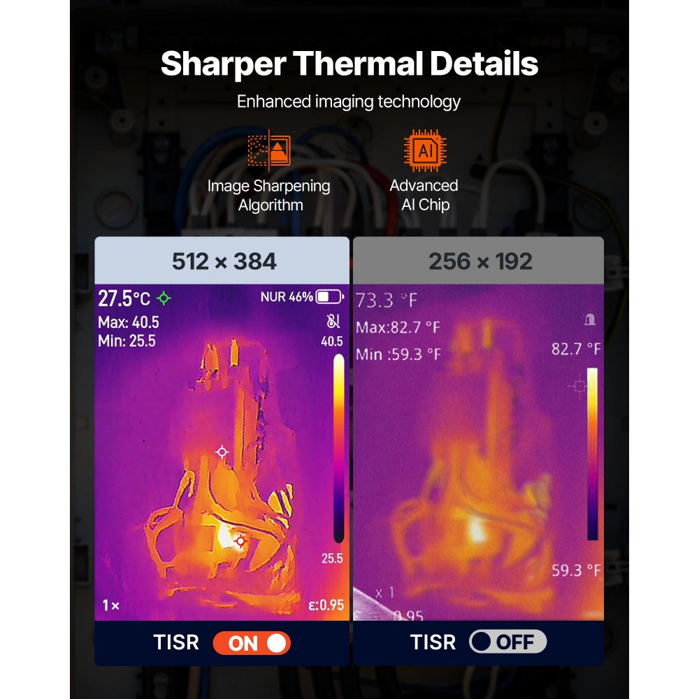 VEVOR Pro Thermal Imaging Camera, Upgraded 512 x 384 TISR Super Resolution, 3.45" LCD Infrared Thermal Imager with 2MP Visual Camera, 25HZ Refresh Rate, -4°F - 1022°F, 4 Image Modes & 7 Color Palettes