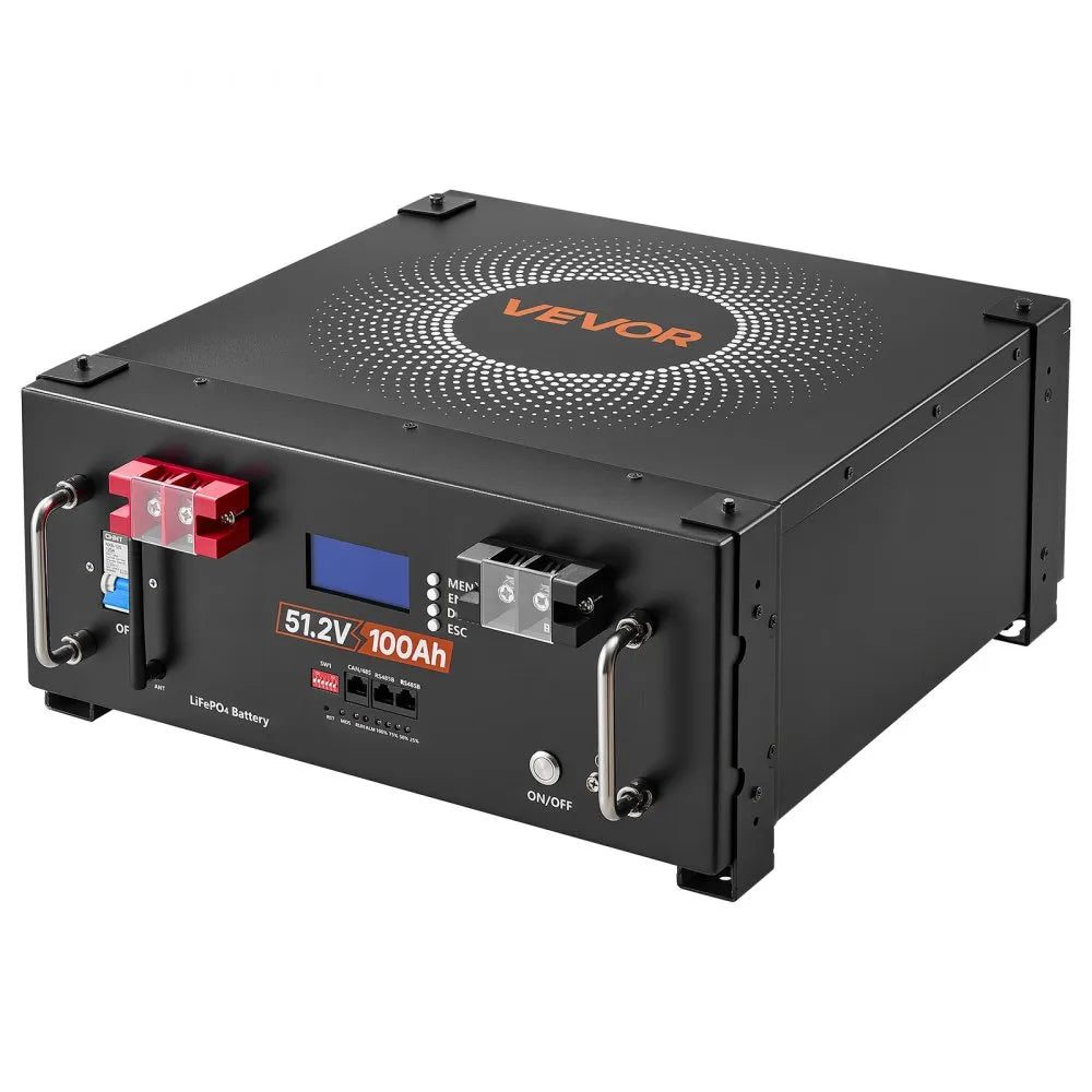 VEVOR 48V 100Ah LiFePO4 Lithium Battery, Built-in 100A BMS, 51.2V Server Rack LiFePO4 Battery with Bluetooth, 5120Wh Capacity, 6000 Cycles, LCD Display, for Solar Energy Storage Home Backup Power