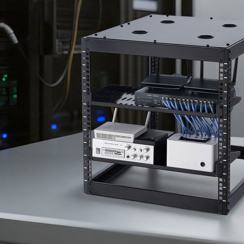 VEVOR 1U Server Rack Shelf, 4 PCS, 50 lbs Max Load-Bearing Vented Cantilever, Wall Mount or Rack Mount Shelf with Tray, 10 in Depth, Good Air Circulation for 19 Inch Cabinet Computer Network Equipment