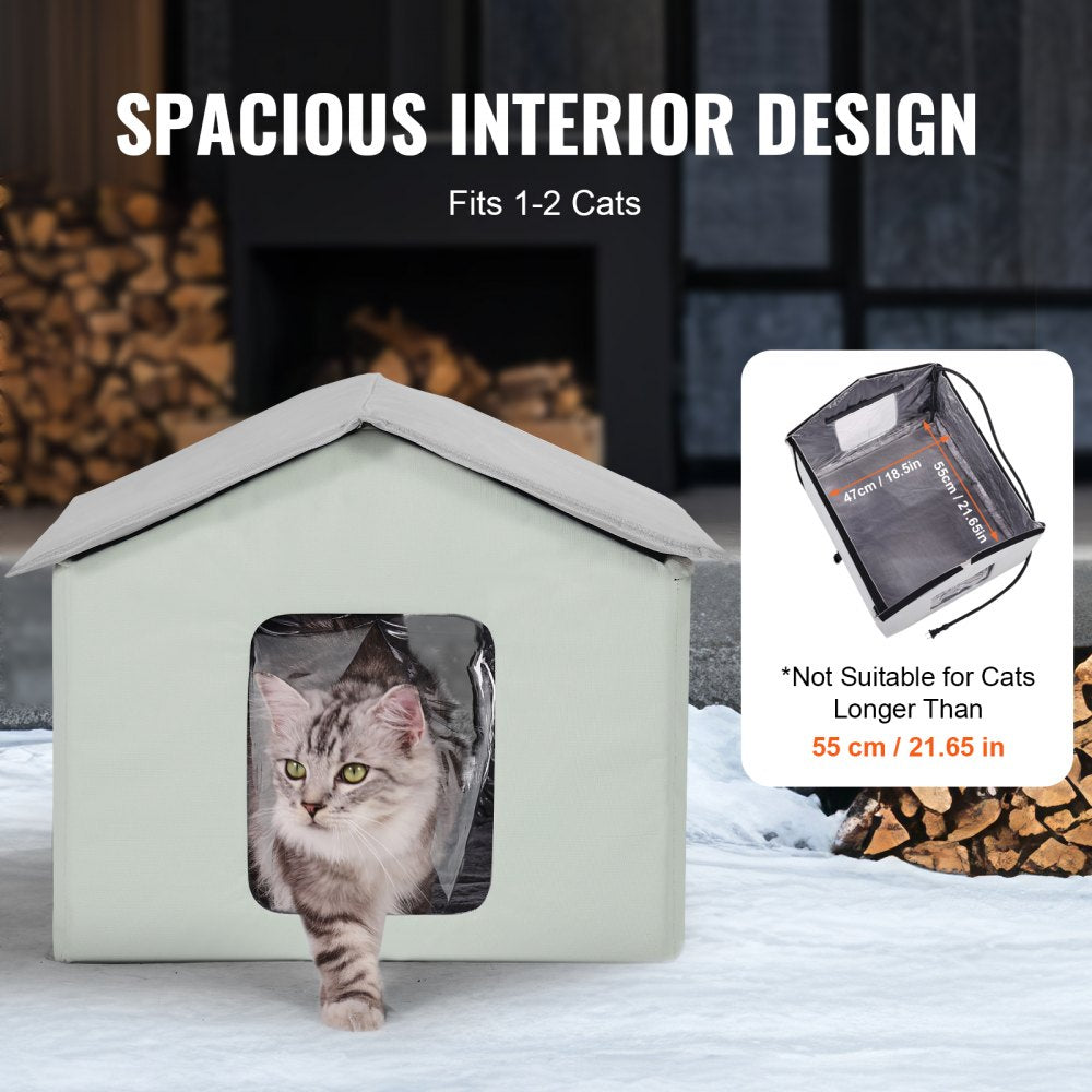 VEVOR Heated Cat House, Outdoor Kitty Shelter with Adjustable Temperature and Timer, 600D Oxford Cloth Foldable Cat Shelter with Heated Pad  for Winter to Stay Warm and Cozy, Green (Middle)