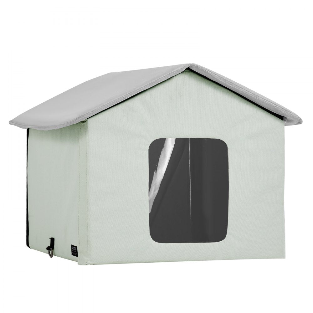 VEVOR Heated Cat House, Outdoor Kitty Shelter with Adjustable Temperature and Timer, 600D Oxford Cloth Foldable Cat Shelter with Heated Pad  for Winter to Stay Warm and Cozy, Green (Middle)