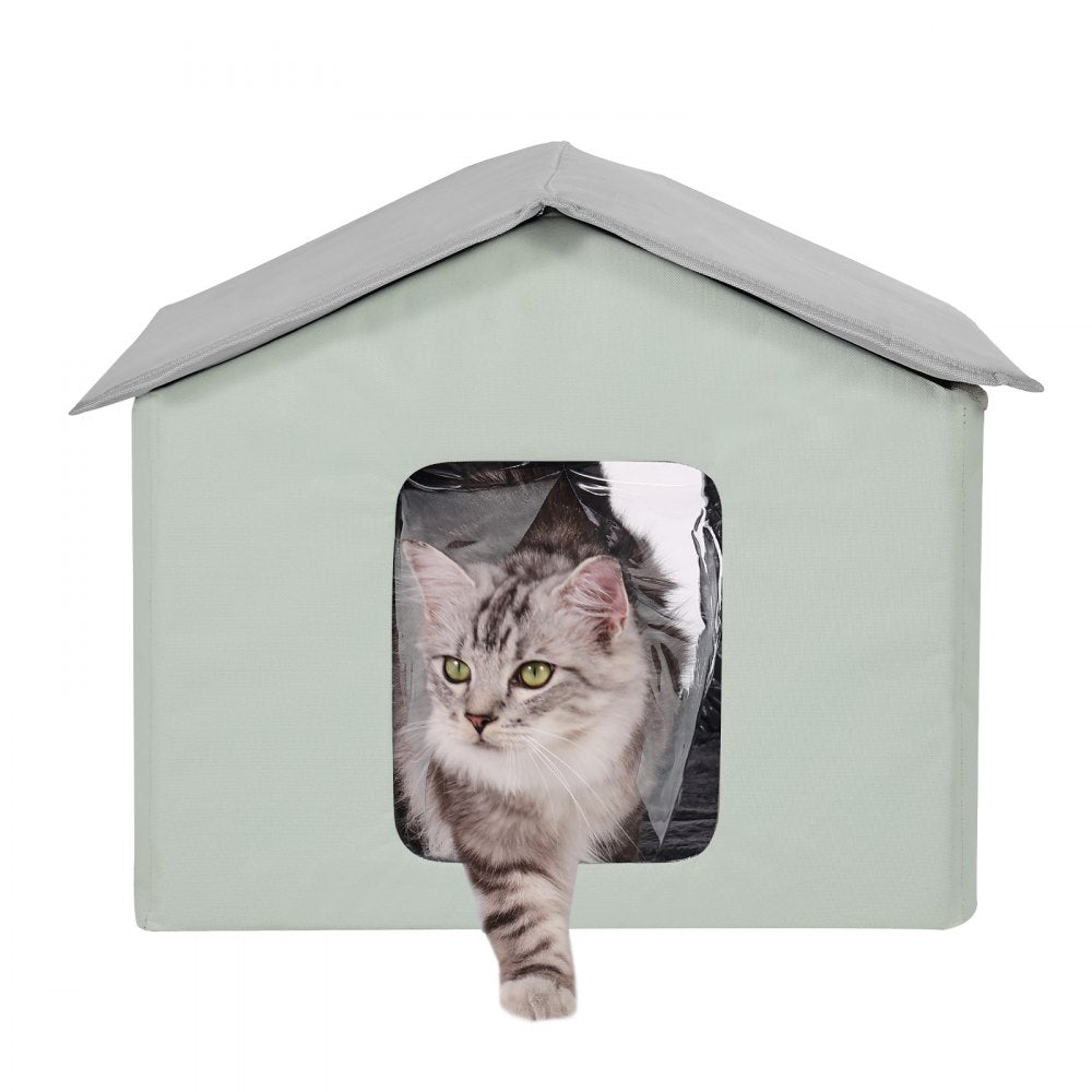 VEVOR Heated Cat House, Outdoor Kitty Shelter with Adjustable Temperature and Timer, 600D Oxford Cloth Foldable Cat Shelter with Heated Pad  for Winter to Stay Warm and Cozy, Green (Middle)