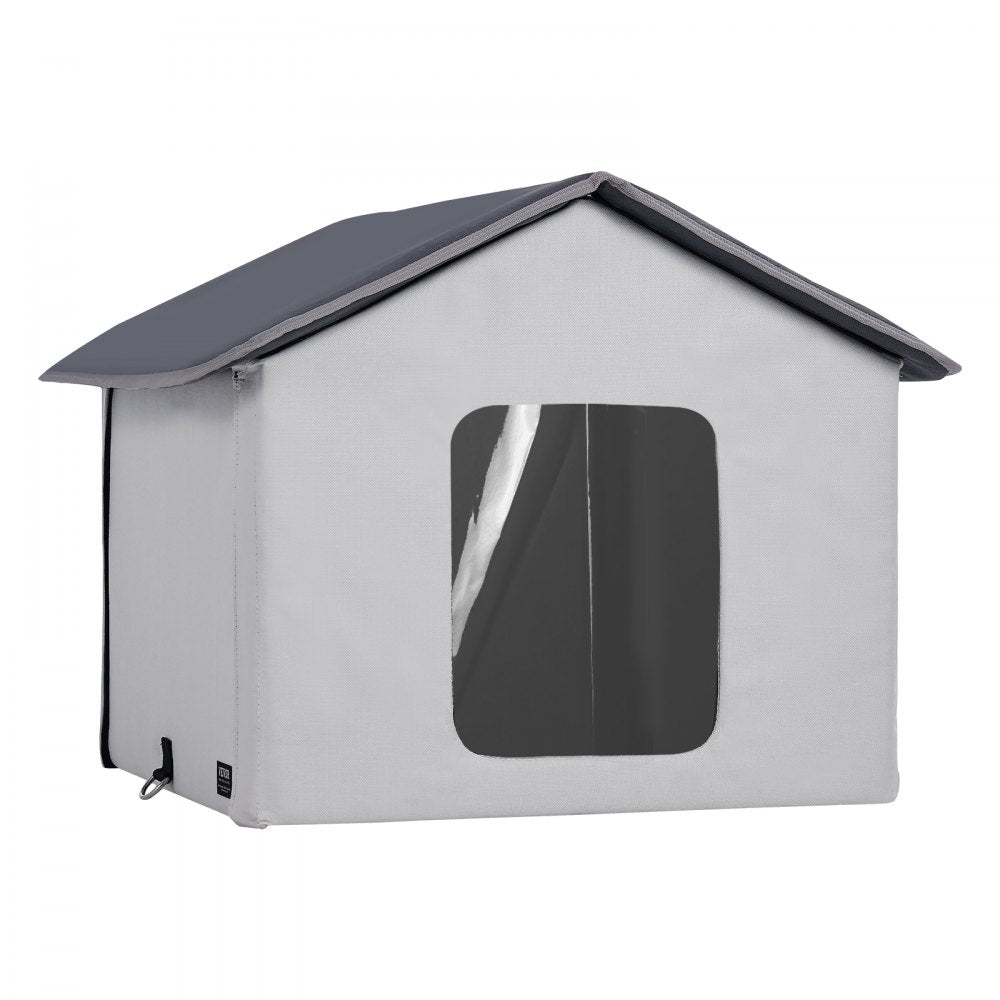 VEVOR Heated Cat House, Outdoor Kitty Shelter with Timer, 600D Oxford Cloth Foldable Cat Shelter with Heated Pad  for Winter to Stay Warm and Cozy, Gray (Middle)