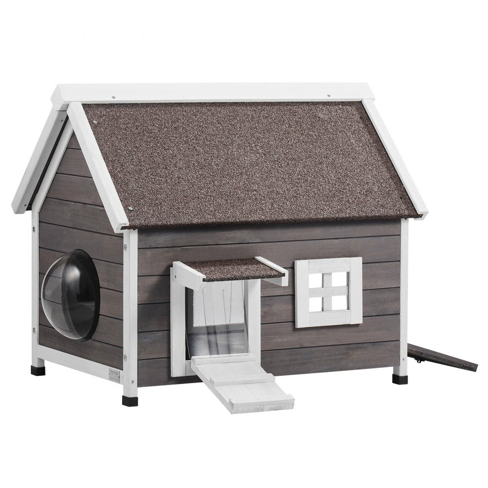 VEVOR Outdoor Cat House Weatherproof, Feral Cat Shelter for Multiple Cats, Outdoor Wooden Cat House with Large Side Door, PVC Door Flaps, Open Roof, Clear Window, 22"L x 30"W x 26"H