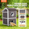 VEVOR Outdoor Cat House Weatherproof, Feral Cat Shelter for Multiple Cats, 2-story Large Outdoor Wooden Cat House with Doors, PVC Door Flaps, A Clear Window, 23"L x 26"W x 36"H