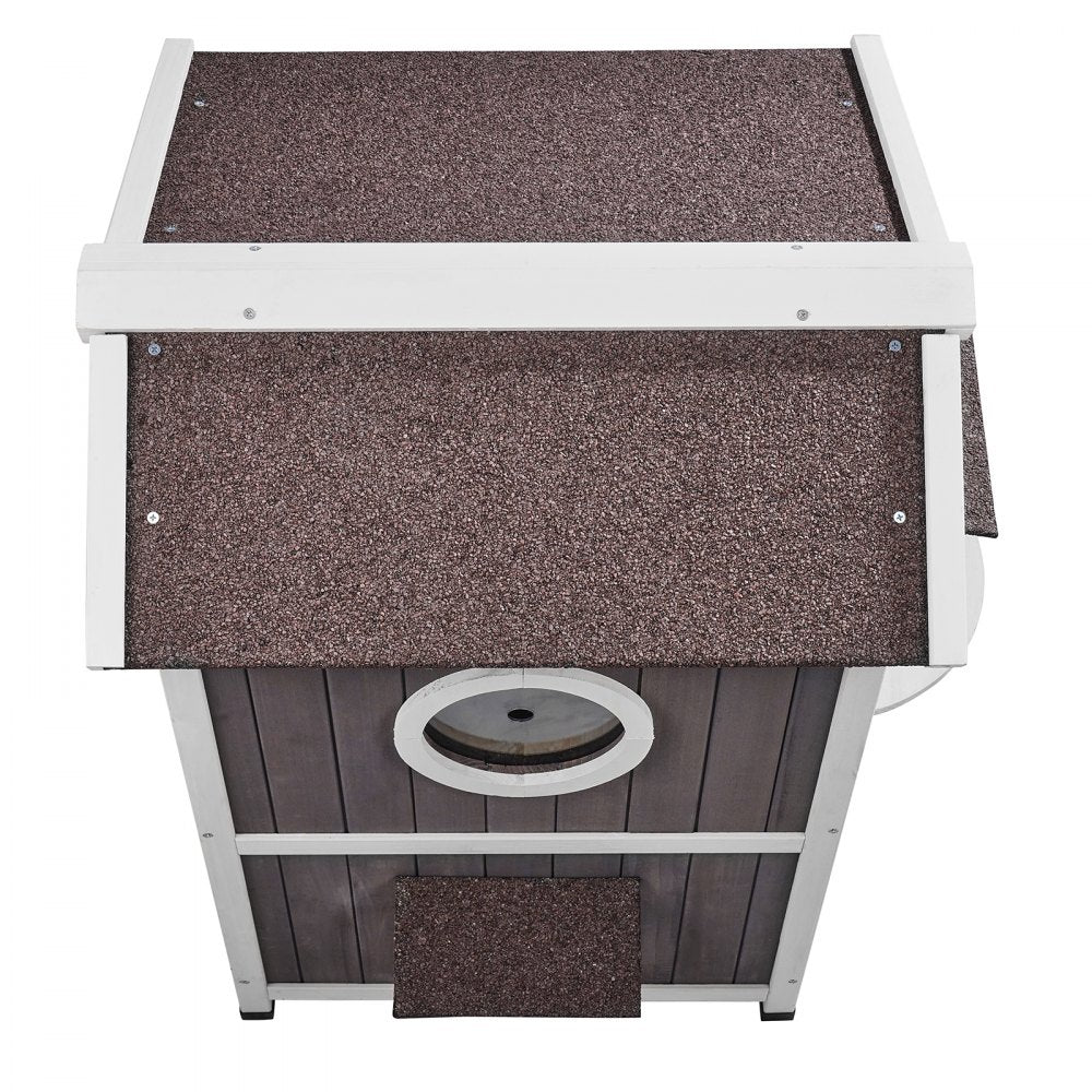 VEVOR Outdoor Cat House Weatherproof, Feral Cat Shelter for Multiple Cats, 2-story Large Outdoor Wooden Cat House with Doors, PVC Door Flaps, A Clear Window, 23"L x 26"W x 36"H