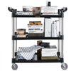 VEVOR Utility Service Cart, 3 Shelf Heavy Duty 154LBS Food Service Cart, Rolling Utility Cart with Lockable Wheels, 32.7" x 15.7" x 37.4" Plastic Utility Cart for Kitchen Office Restaurant Home, Black