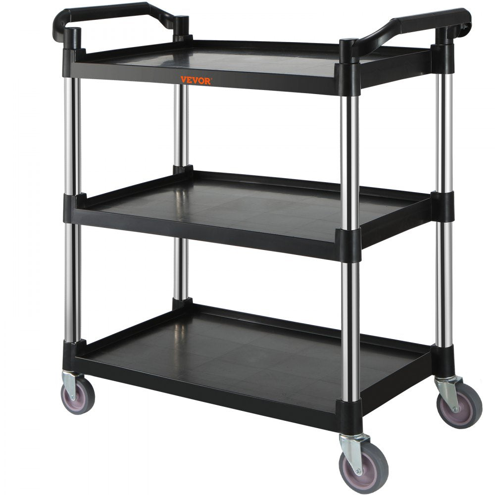 VEVOR Utility Service Cart, 3 Shelf Heavy Duty 154LBS Food Service Cart, Rolling Utility Cart with Lockable Wheels, 32.7" x 15.7" x 37.4" Plastic Utility Cart for Kitchen Office Restaurant Home, Black
