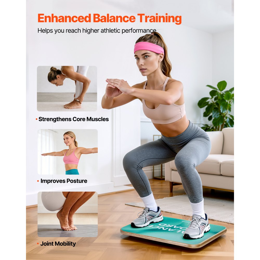 VEVOR Balance Board, 360° Rotating Wobble Board Trainer for Adults 3-Level Adjustable, Wooden Balance Training Equipment, Slip-Resistant Surface for Core Workout, Standing Desk Exercise, Home Gym