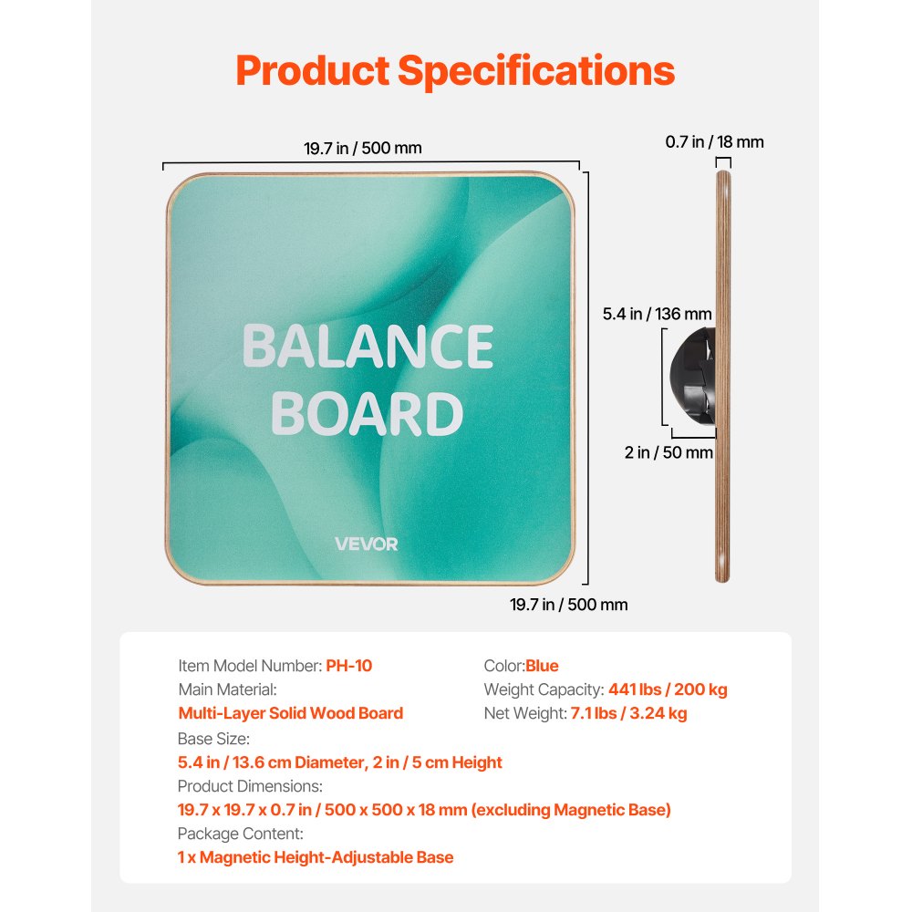 VEVOR Balance Board, 360° Rotating Wobble Board Trainer for Adults 3-Level Adjustable, Wooden Balance Training Equipment, Slip-Resistant Surface for Core Workout, Standing Desk Exercise, Home Gym
