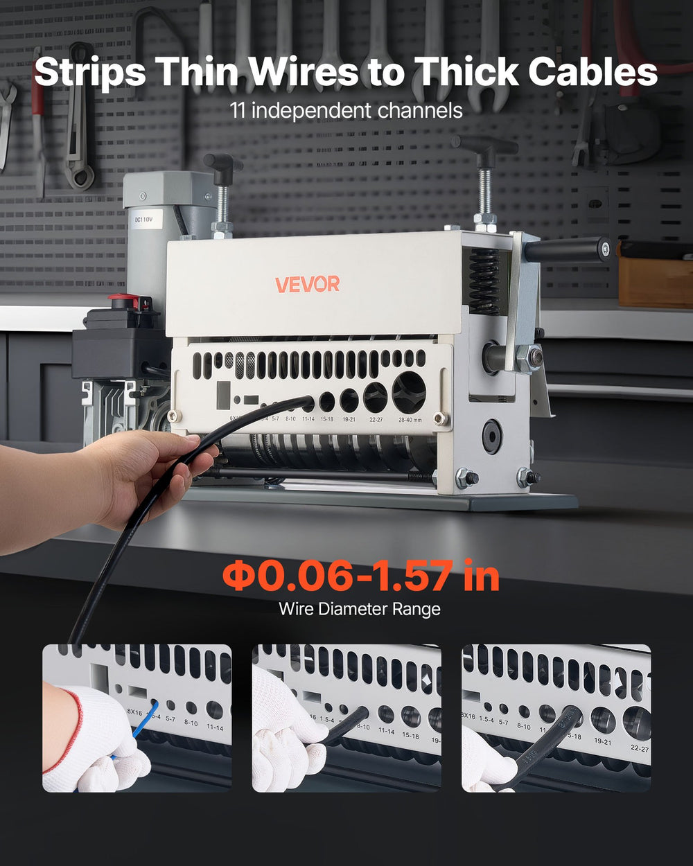 VEVOR Electric Wire Stripper Machine feature overview graphic