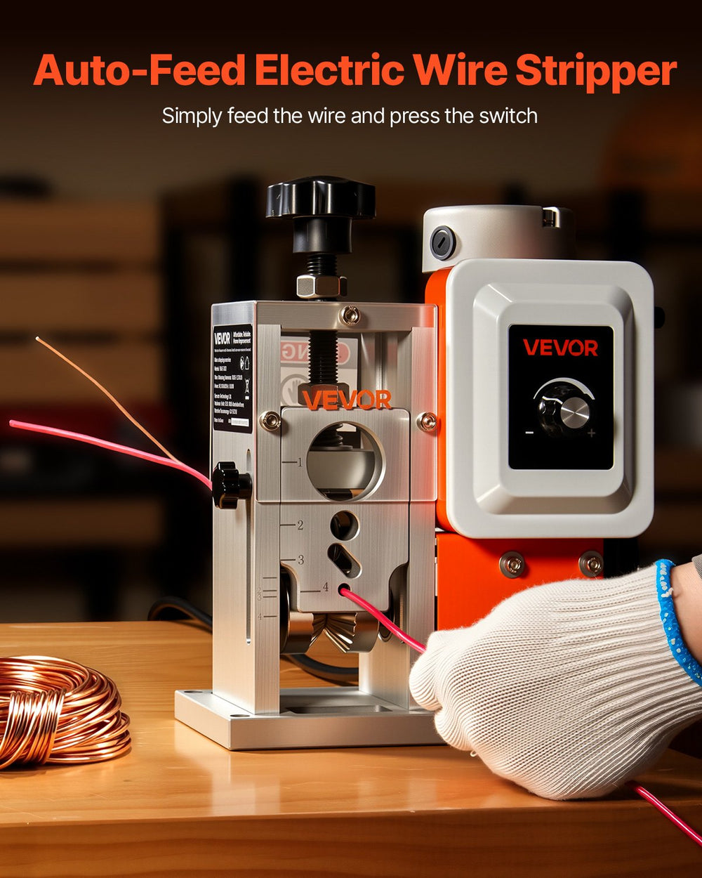 VEVOR Electric Wire Stripping Machine, 0.06-1.57 in, 400W Automatic Motorized Cable Stripper, 9.84 IPS (15 m/min) Wire Peeler with Blades, V-Shaped Rollers, Cooling Fan, for Scrap Copper Recycling