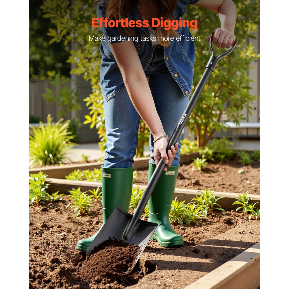 VEVOR Square Shovel, 48 in Heavy-Duty Flat Shovel, Transfer Shovels with Alloy Steel Blade and Non-Slip D-Handle, Detachable and Easy Storage, for Gardening, Construction, Digging, and Snow Shoveling