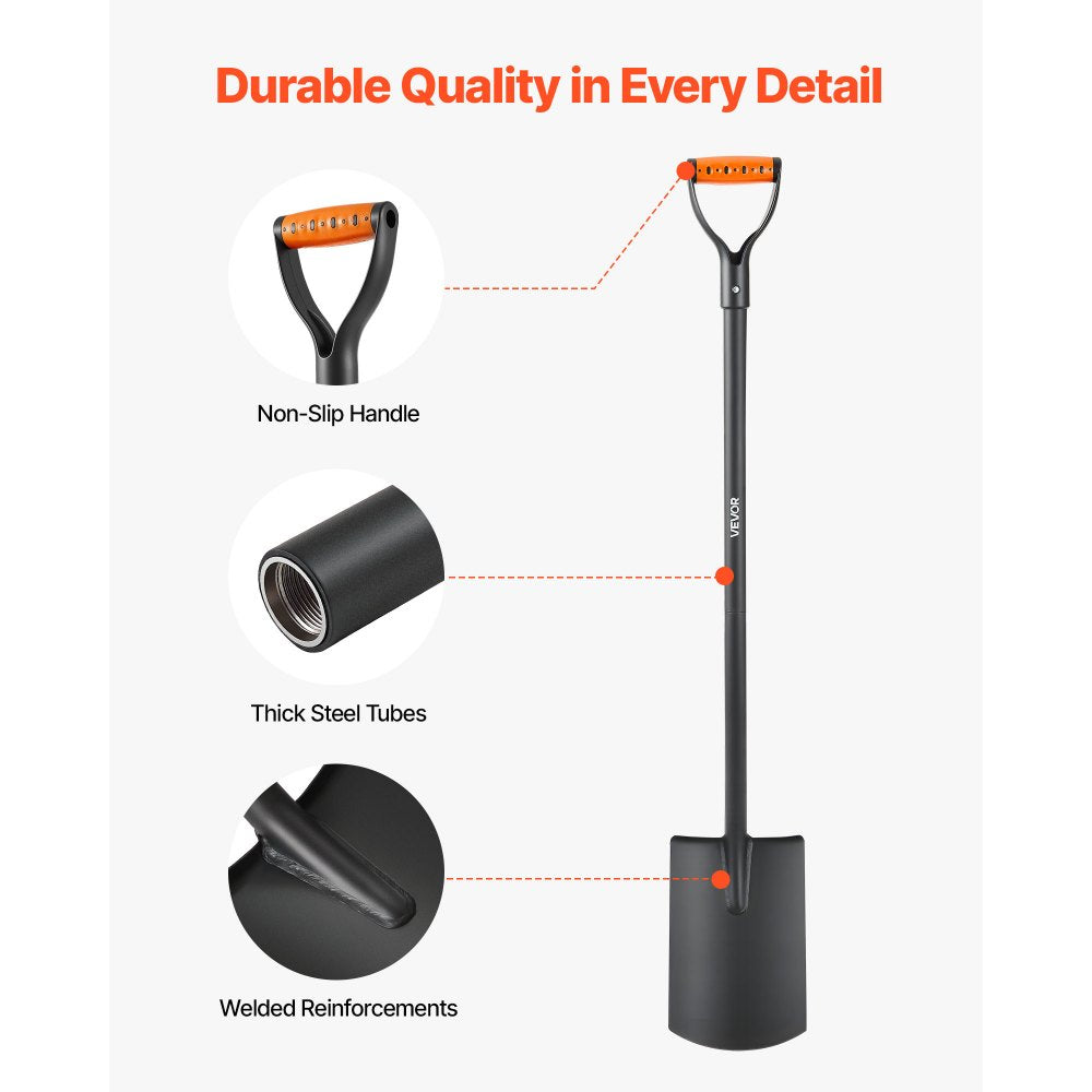 VEVOR Square Shovel, 48 in Heavy-Duty Flat Shovel, Transfer Shovels with Alloy Steel Blade and Non-Slip D-Handle, Detachable and Easy Storage, for Gardening, Construction, Digging, and Snow Shoveling