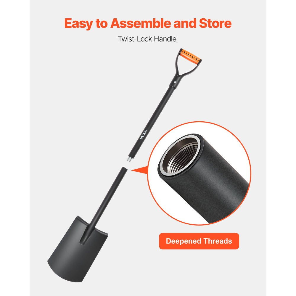 VEVOR Square Shovel, 48 in Heavy-Duty Flat Shovel, Transfer Shovels with Alloy Steel Blade and Non-Slip D-Handle, Detachable and Easy Storage, for Gardening, Construction, Digging, and Snow Shoveling