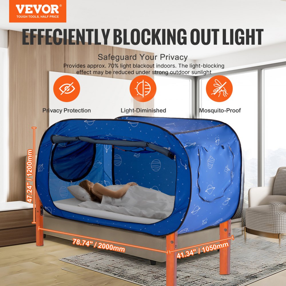 VEVOR Bed Tent, Pongee Fabric, 2 Doors Breathable Dream Tent with 0.33 in Fiber Poles on Bed Privacy, Full Size Block out Light Sleeping Bed Canopy, Fit for Kids Playhouse and Adults Sleeping Tent