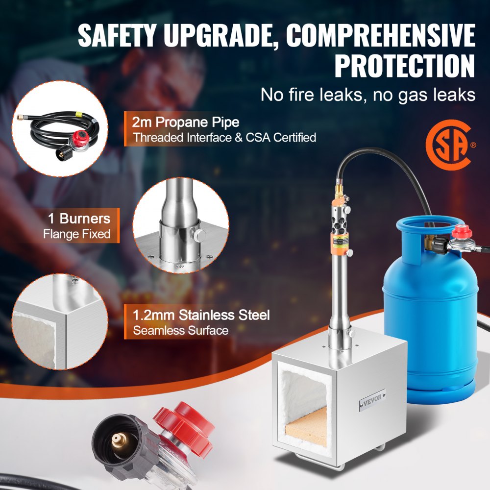 VEVOR Portable Propane Forge, 1 Burner Farrier Forge, 2600℉ Tool and Knife Making Blacksmithing Gas Forge, Large Capacity Square Stainless Steel Gas Forging Tools and Equipment for Metal Forging