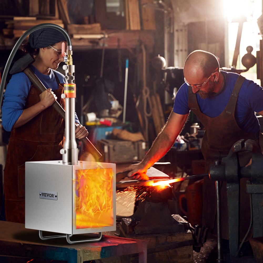 VEVOR Portable Propane Forge, 1 Burner Farrier Forge, 2600℉ Tool and Knife Making Blacksmithing Gas Forge, Large Capacity Square Stainless Steel Gas Forging Tools and Equipment for Metal Forging