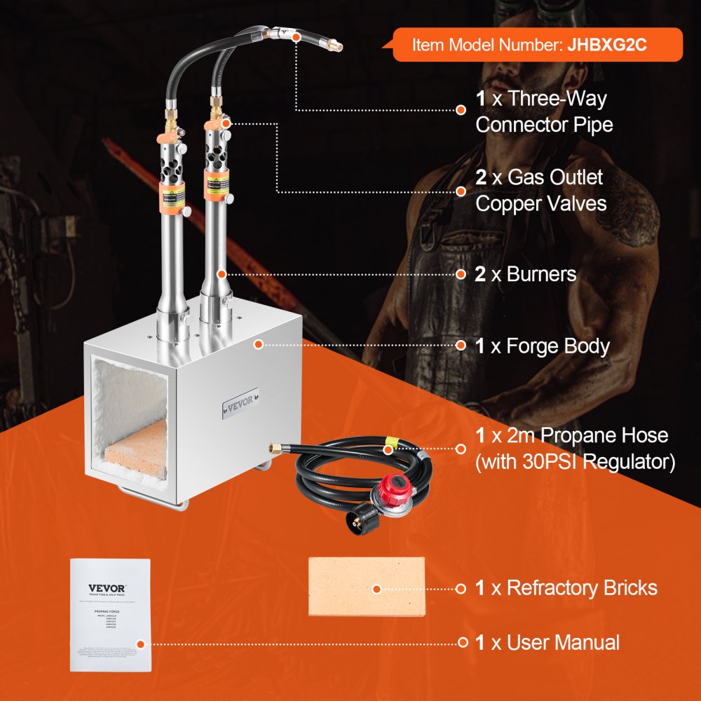 VEVOR Portable Propane Forge, 2 Burner Farrier Forge, 2600℉ Tool and Knife Making Blacksmithing Gas Forge, Large Capacity Square Stainless Steel Gas Forging Tools and Equipment for Metal Forging