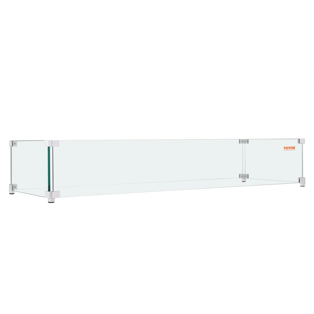 VEVOR Fire Pit Wind Guard, 38 x 10.5 x 6 Inch Glass Wind Guard, Rectangular Glass Shield, 0.3\" Thick Fire Table, Clear Tempered Glass Flame Guard, Steady Feet Tree Pit Guard for Propane, Gas, Outdoor