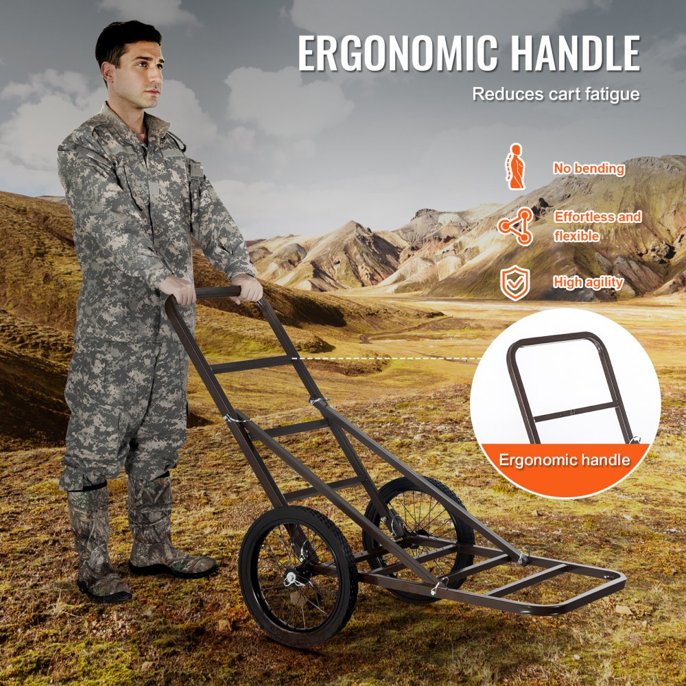 VEVOR Deer Cart, 300 LBS Capacity Folding Game Cart, Deer Cart Game Hauler with Big Rubber Wheels & Ergonomic Handle, Heavy-Duty Game Cart Accessories, Utility Gear Dolly for Hunting Fishing Hiking