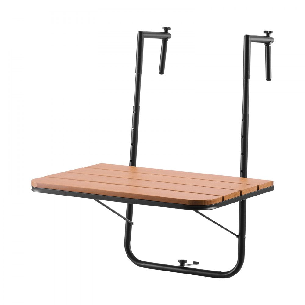 VEVOR Balcony Hanging Table, 25 x 24 in Folding Balcony Railing Table, Outdoor Balcony Bar Table for Railings, 4-Level Adjustable, Fit Railing from 1" to 8.27", Serving Table for Patio & Deck