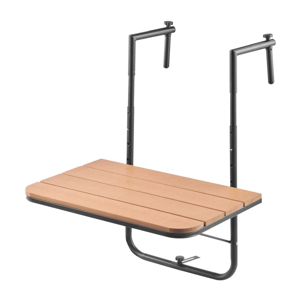 VEVOR Balcony Hanging Table, 25 x 24 in Folding Balcony Railing Table, Outdoor Balcony Bar Table for Railings, 4-Level Adjustable, Fit Railing from 1" to 8.27", Serving Table for Patio & Deck