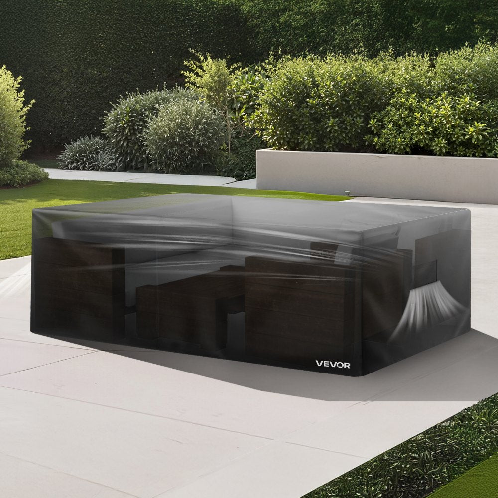 VEVOR Patio Furniture Cover, 420D Heavy Duty Waterproof Outdoor Dining Table and Chairs Cover, Large Rectangular Patio Table Covers with Air Vent for All Weather, 110L x 84W x 28H inch, Black