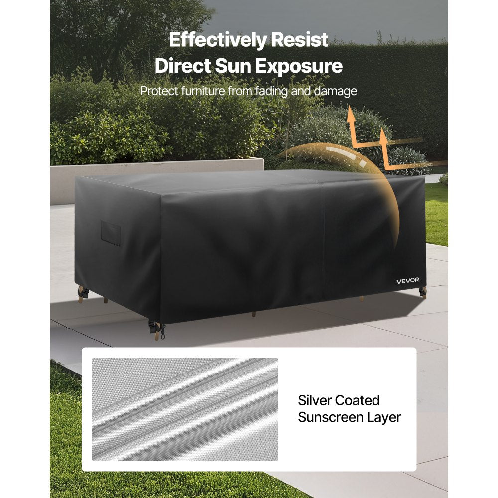 VEVOR Patio Furniture Cover, 420D Heavy Duty Waterproof Outdoor Dining Table and Chairs Cover, Large Rectangular Patio Table Covers with Air Vent for All Weather, 88L x 62W x 28H inch, Black