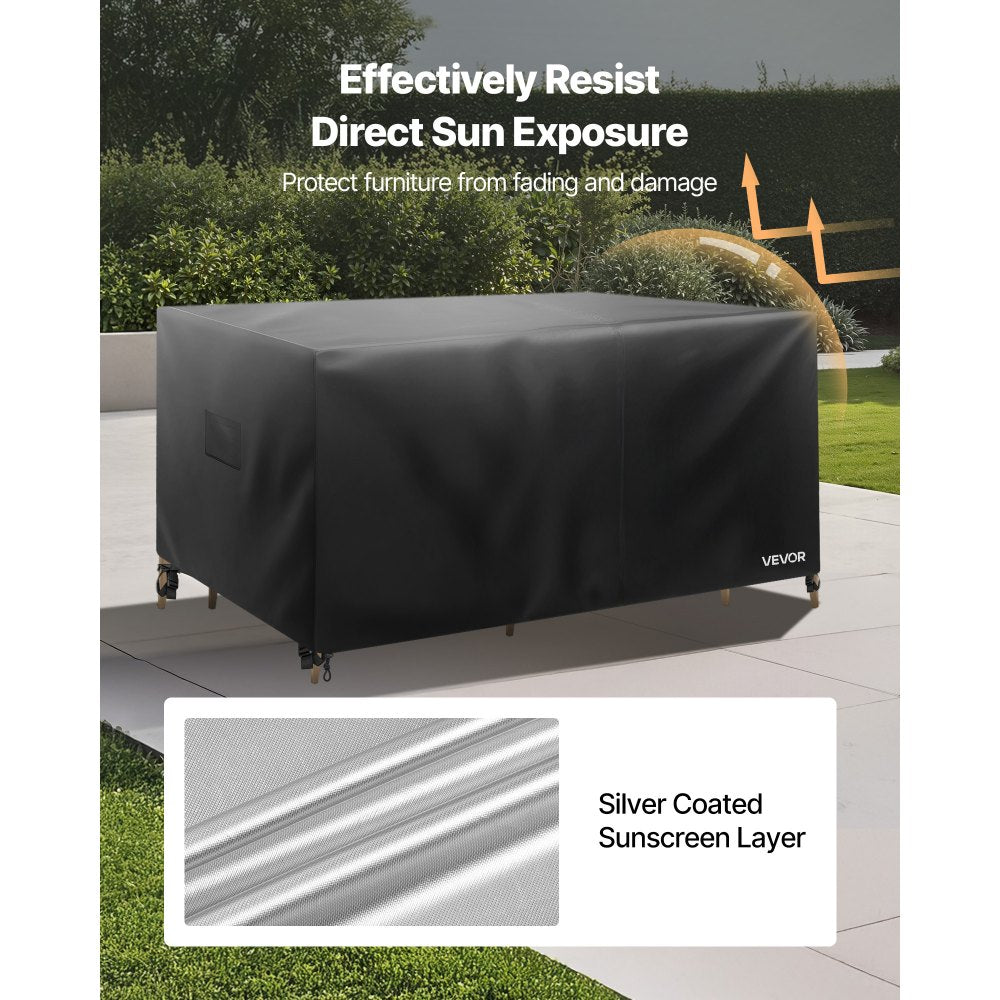 VEVOR Patio Furniture Cover, 420D Heavy Duty Waterproof Outdoor Dining Table and Chairs Cover, Large Squre Patio Table Covers with Air Vent for All Weather, 94L x 94W x 28H inch, Black