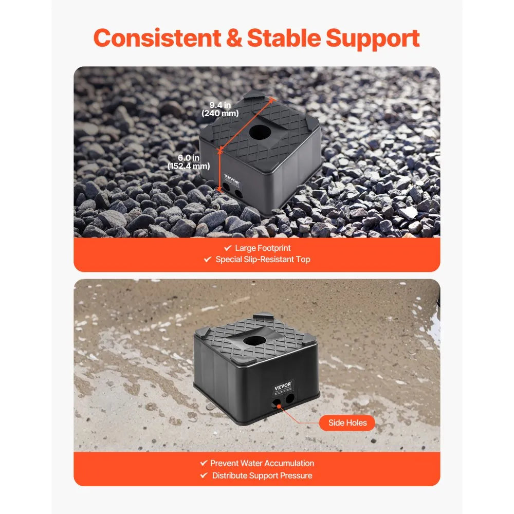 VEVOR Trailer Jack Block, 6" High Heavy Duty RV Leveling Block with 6000 lbs Capacity, RV Jack Stand, Motorcycle Stand, Stool, Camper Accessories for Travel Trailers, 5th Wheels Class A/C Motorhomes
