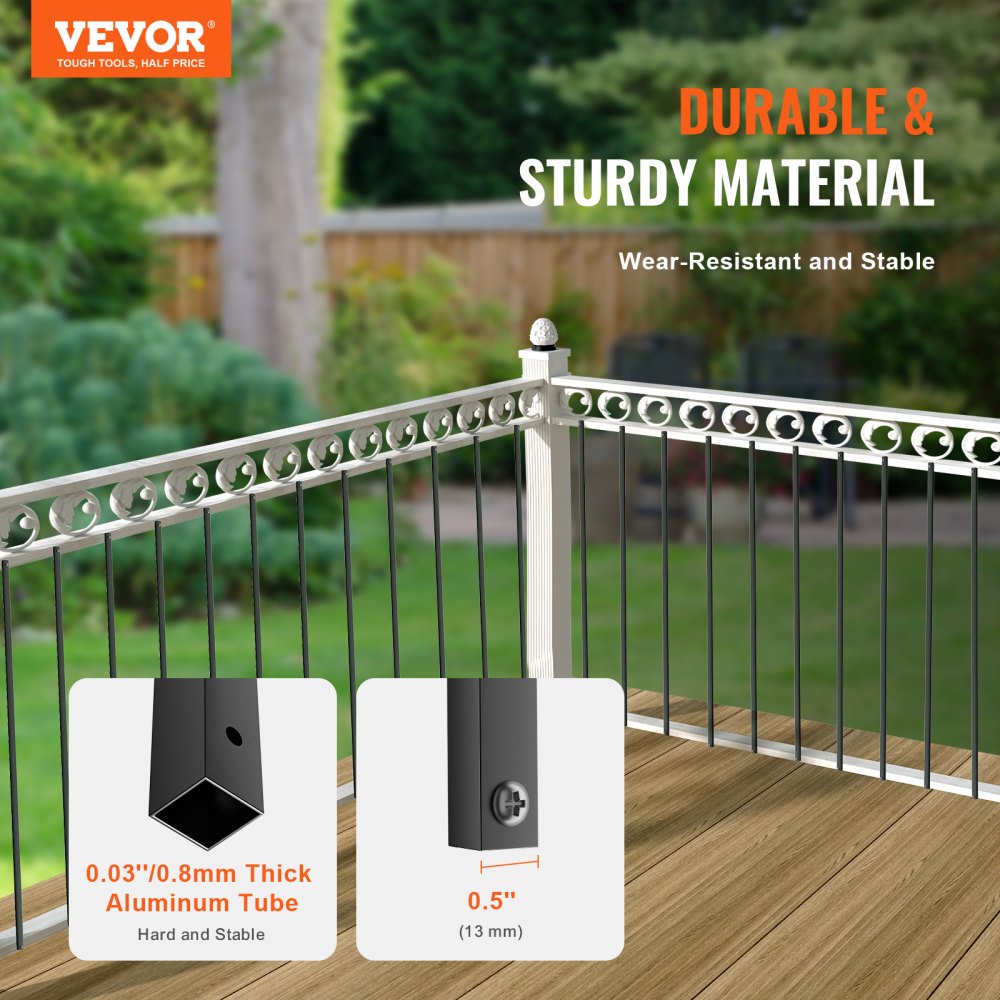 VEVOR Staircase Metal Balusters, 44'' x 0.5'' Square Aluminum Alloy Decorative Banister Spindles, 11 Pack Deck Baluster with Screws, Classic Hollow Straight Deck Railing Satin Black Powder Coated