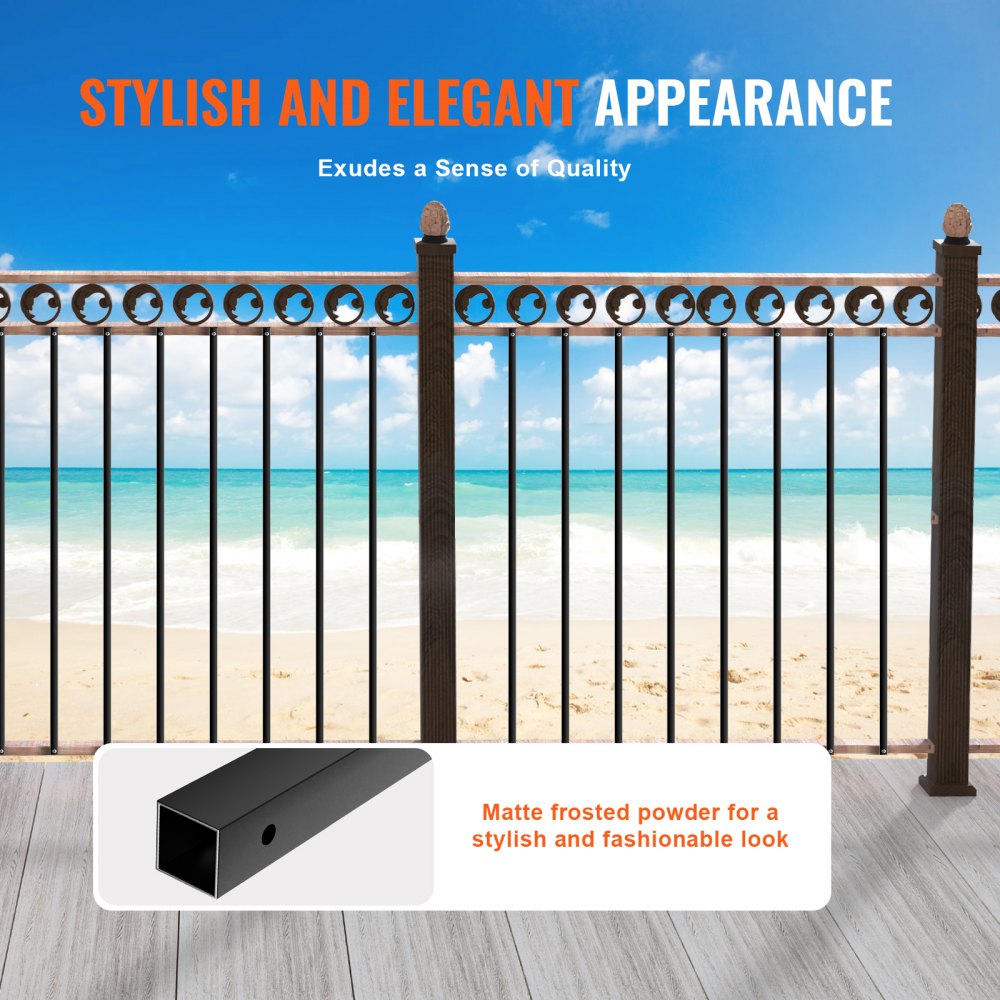 VEVOR Staircase Metal Balusters, 44'' x 0.5'' Square Aluminum Alloy Decorative Banister Spindles, 11 Pack Deck Baluster with Screws, Classic Hollow Straight Deck Railing Satin Black Powder Coated