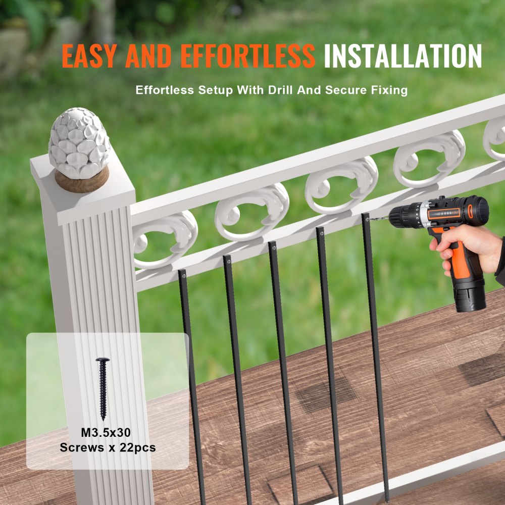 VEVOR Staircase Metal Balusters, 44'' x 0.5'' Square Aluminum Alloy Decorative Banister Spindles, 11 Pack Deck Baluster with Screws, Classic Hollow Straight Deck Railing Satin Black Powder Coated