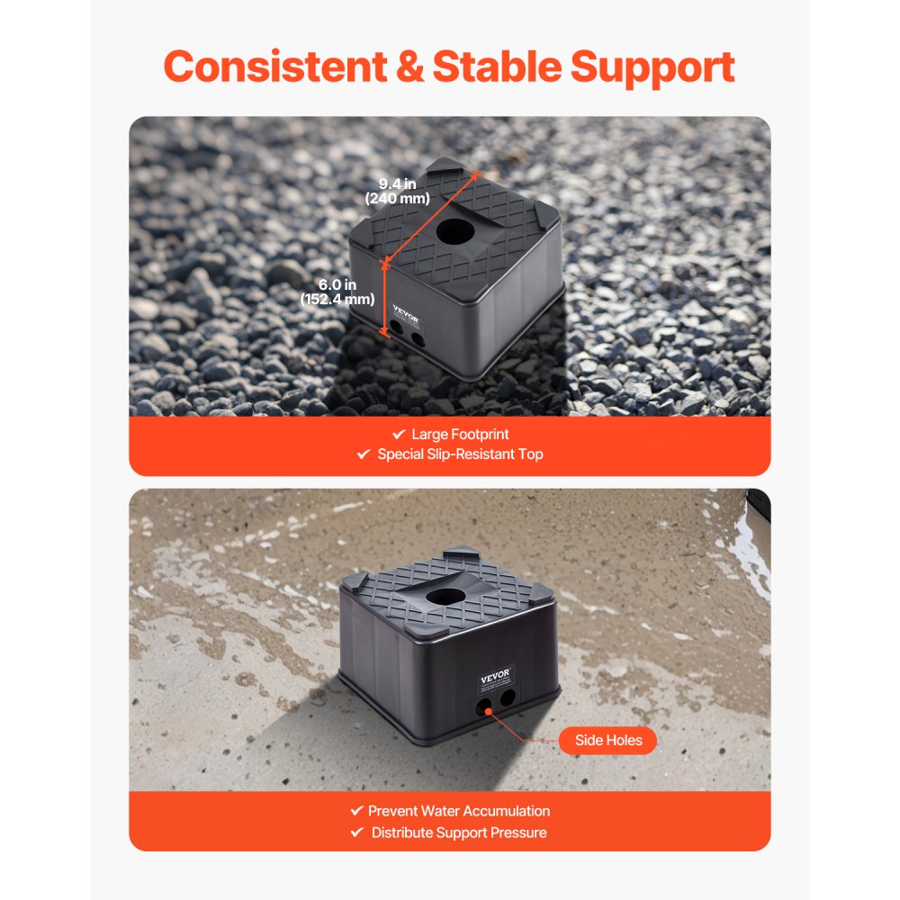 VEVOR Trailer Jack Blocks, 6" High Heavy Duty RV Leveling Blocks, Each with 6000 lbs Capacity, as RV Jack Stand, Stool, Camper Accessories, for Travel Trailers, 5th Wheels Class A/C Motorhomes, 2 Pcs