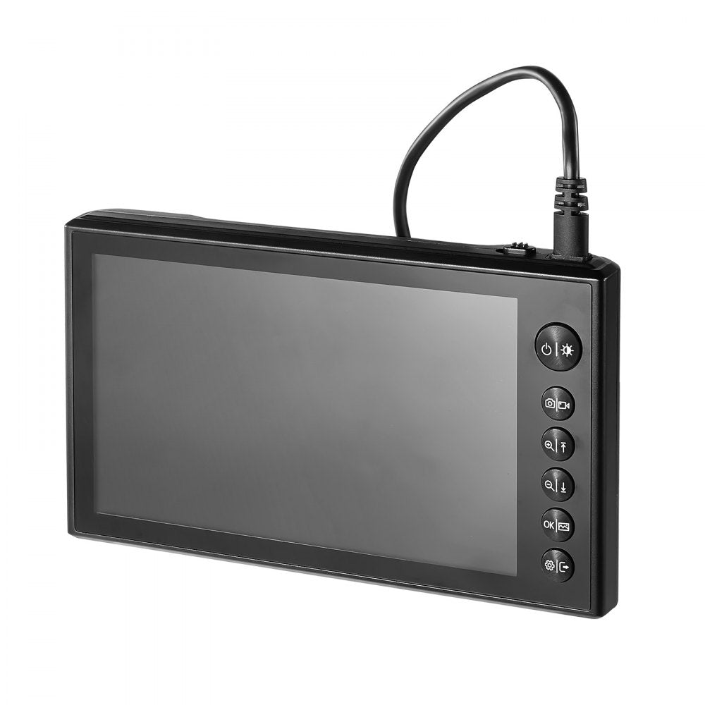 VEVOR Triple Lens Endoscope with Dual-Cable Setup, Industrial Borescope with Light, 7" HD IPS Spilt-Screen, 8 + 2 LEDs, 8X Zoom, IP67 Waterproof Snake Camera for Auto, Plumbing (16.4FT + 9.8FT Cables)
