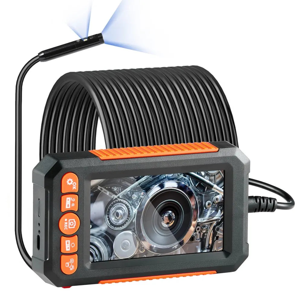 VEVOR Endoscope Camera with Light, Dual Lens Borescope with 49.2FT Semi-Rigid Cable, 4.3" Screen 1080P Inspection Camera, 8 + 1 LED Lights, 4X Zoom, IP67 Waterproof Snake Camera for Auto, Plumbing