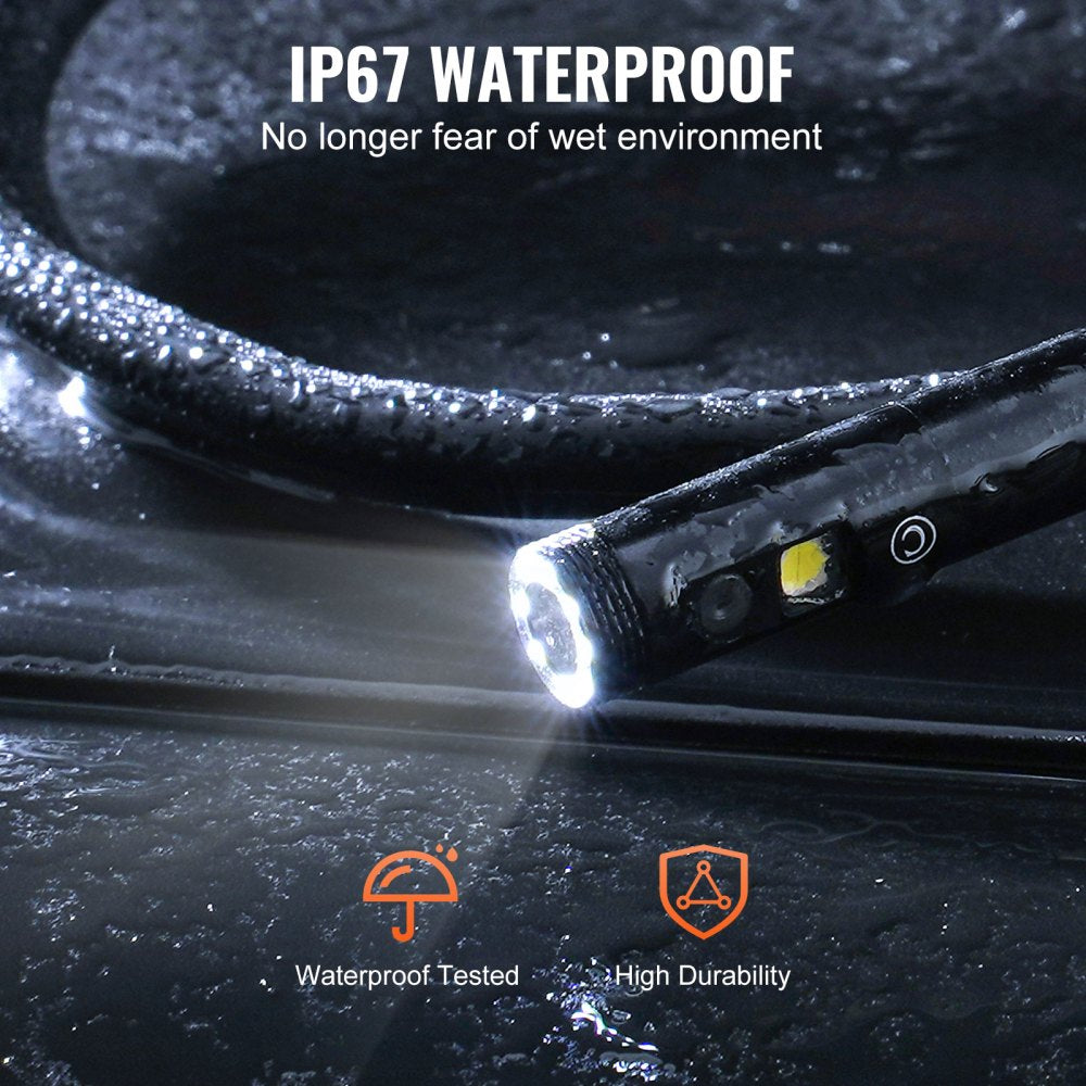 VEVOR Endoscope Camera with Light, Dual Lens Industrial Borescope, 4.3" Screen 1080P Inspection Camera, 8 + 1 Lights, 4X Zoom, IP67 Waterproof Snake Camera for Auto, Plumbing (16.4FT Cable, 32GB Card)